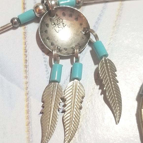 1970s Native American Concho Feather Turquoise Liquid Silver Necklace - Picture 3 of 5